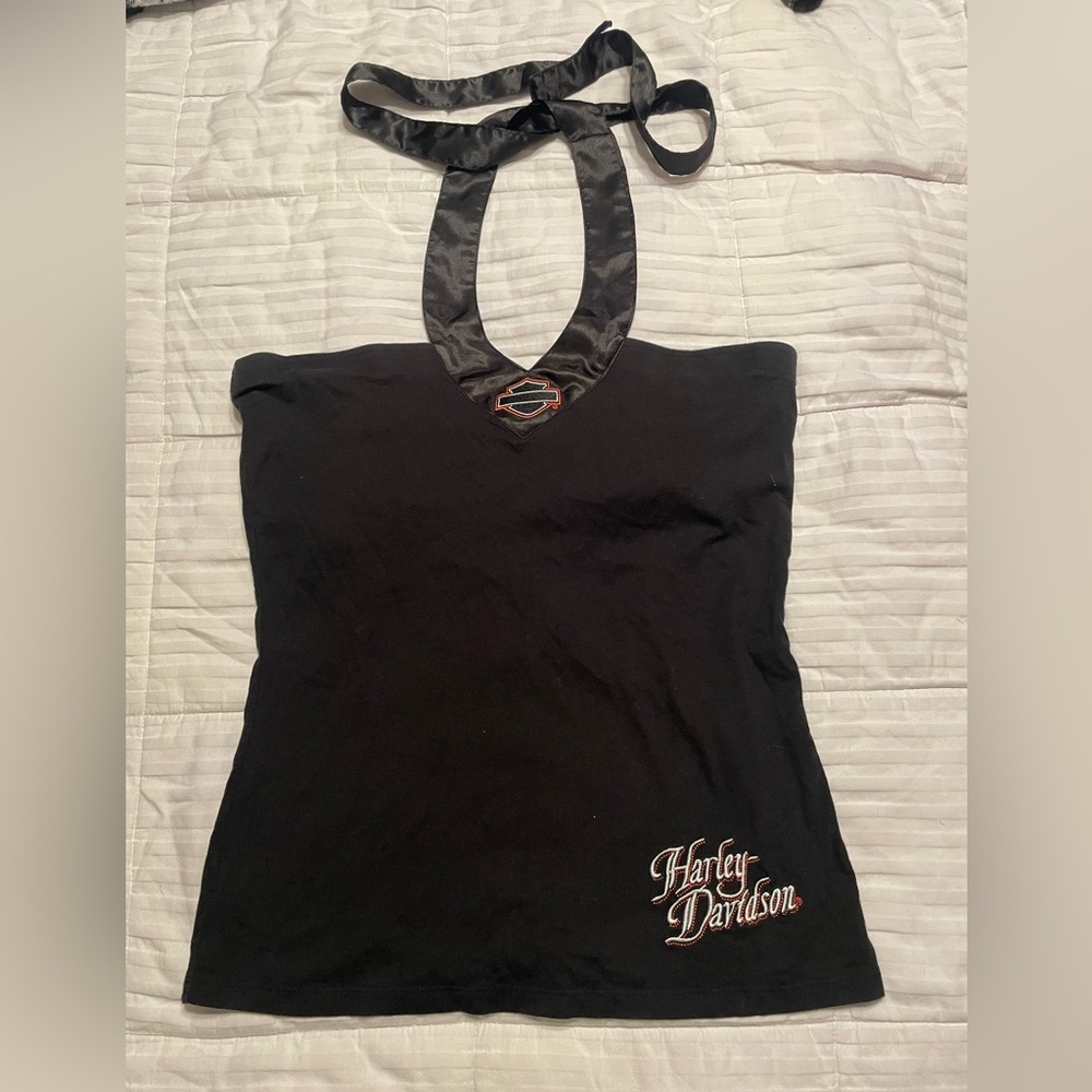 Womens Harley Davison strapless tie around neck shirt